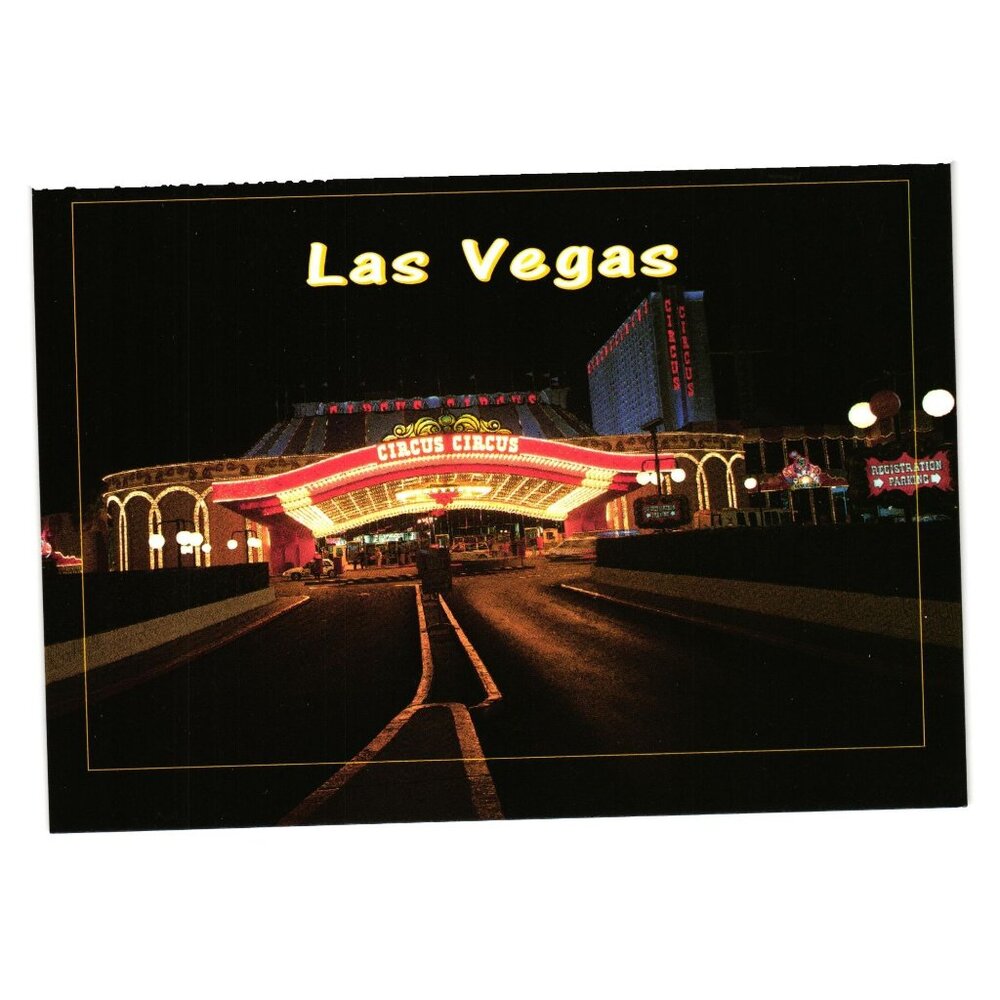 Circus Entrance Night Lights Las Vegas Casino Hotel Vintage Postcard Vacation